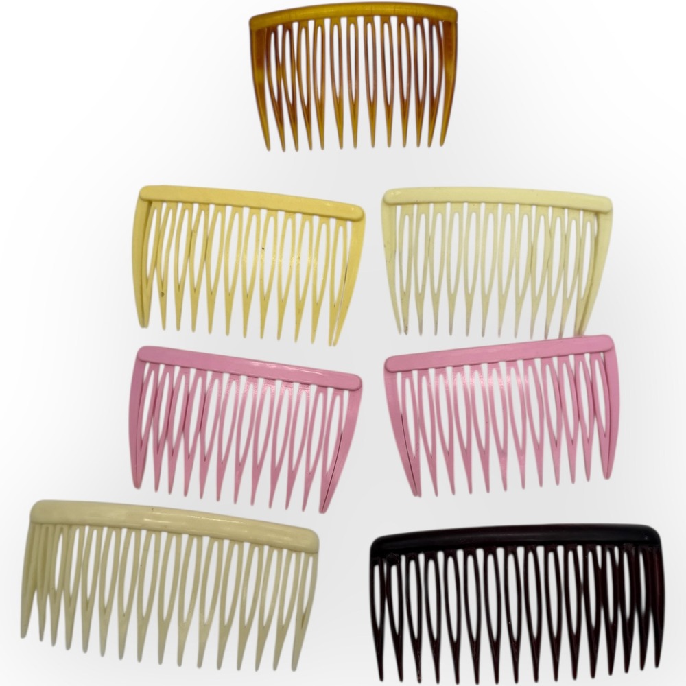 Vintage Goody Hair Side Combs Lot of 7‎ Plastic 4B USA Pink Cream Brown Tortoise